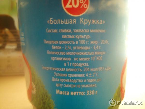 Сметана Большая кружка 20% фото