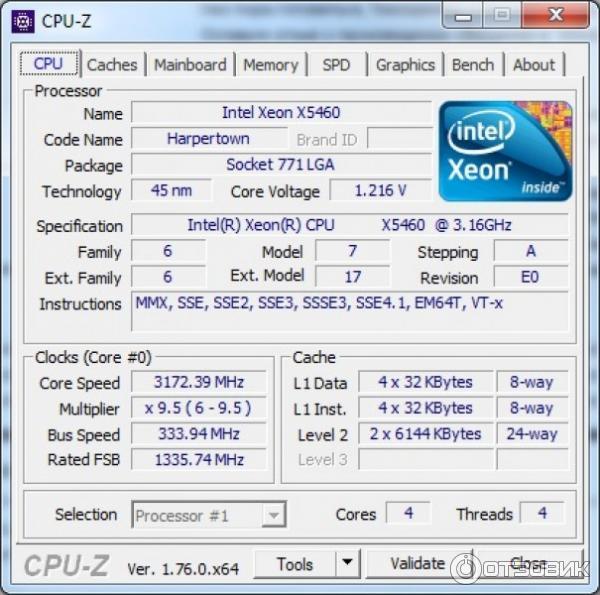 Intel Xeon X5460 - CPU-Z 1.76.0 x64