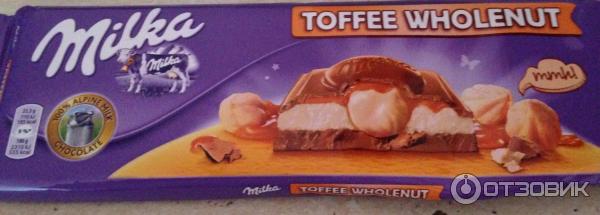 Шоколад Milka Toffee Wholenut с целыми лесными орехами, молочной и карамельной начинкой фото