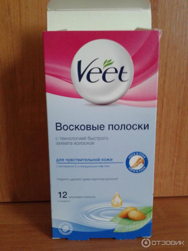 Восковые полоски veet для чувствительной кожи с витамином Е и миндальным маслом фото