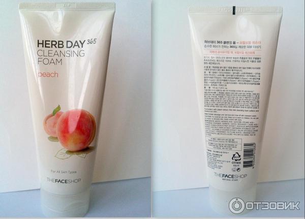 Средство для снятия макияжа Персик The Face Shop Herb Day 365 Cleansing Foam Peach