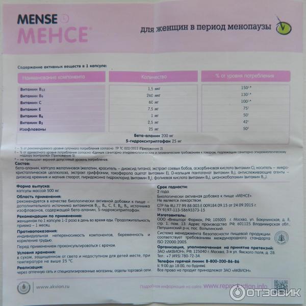 Капсулы менсе инструкция по применению