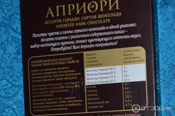 Шоколад Верность качеству Априори Ассорти горького шоколада