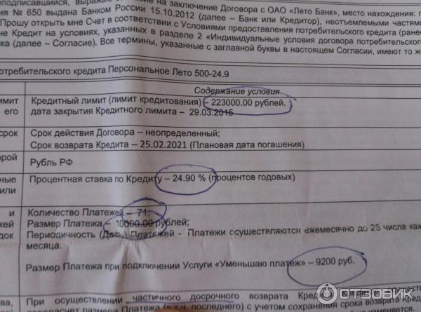 Как выглядит номер договора кредита Отзыв о Потребительский кредит "Лето-банк" не связывайтесь, особенно если кредит