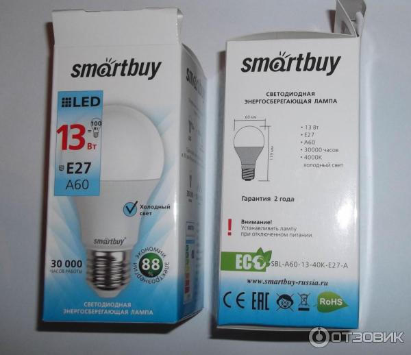 Лампа светодиодная SmartBuy SBL-A60-13-40K-E27-A