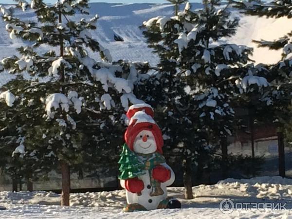 на территории такой красивый снеговичок